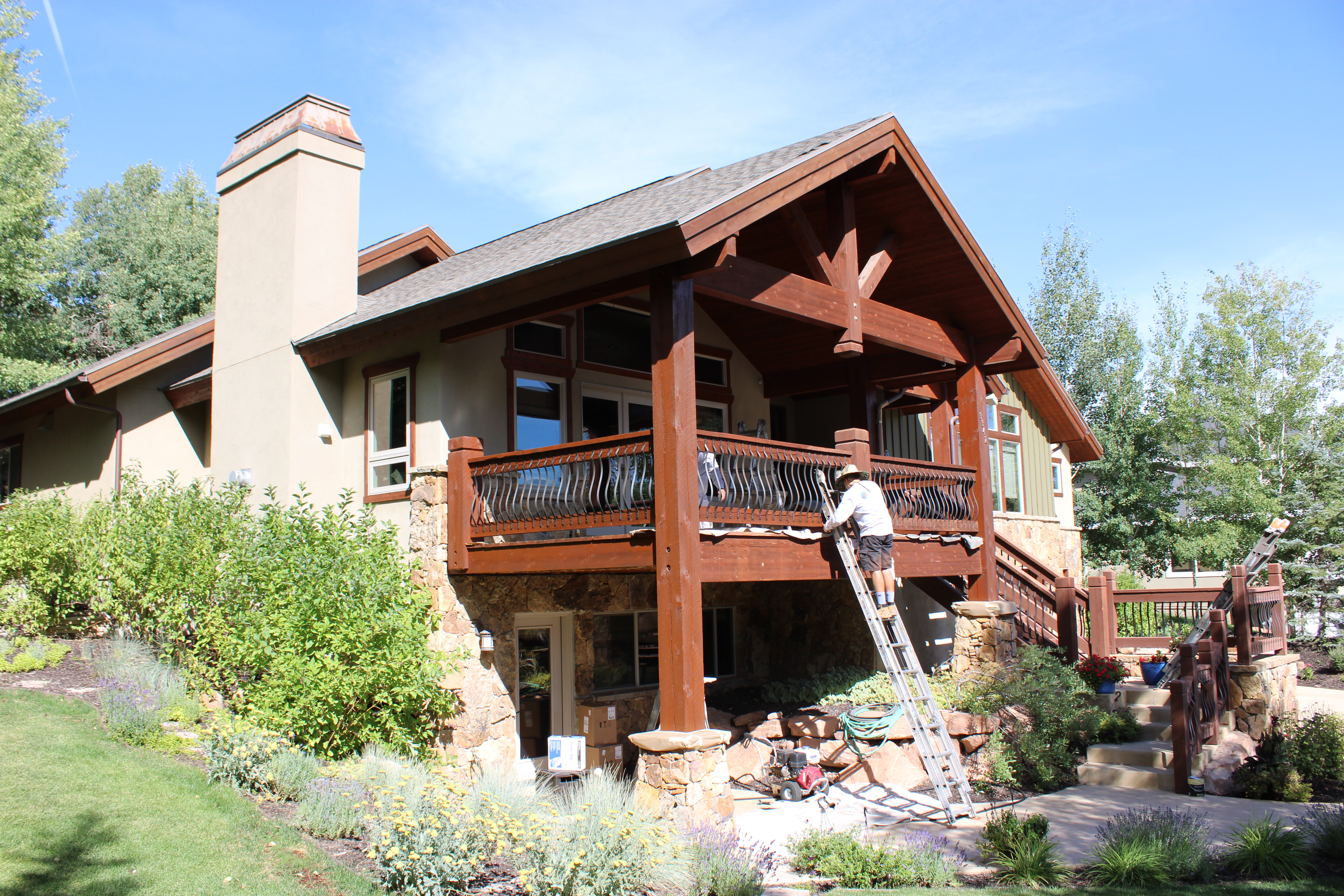 Exterior wood staining on siding and trim